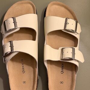 Quince Cream Two Strap Nappa Leather Sandals